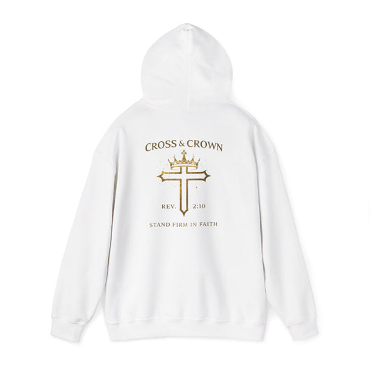 Cross & Crown Hoodie – Christian Faith Pullover (Rev 2:10 “Stand Firm in Faith”)