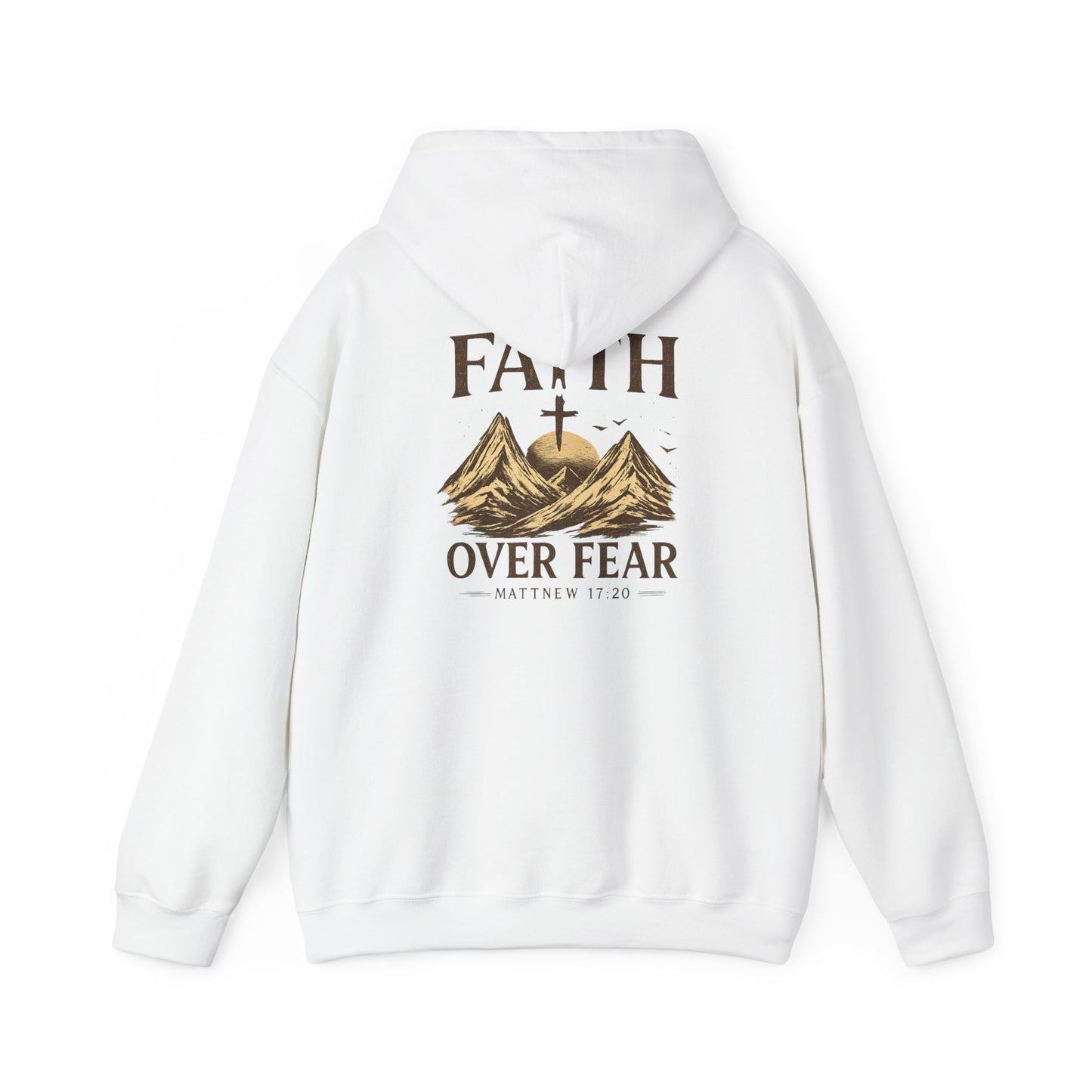 Faith Over Fear Hoodie — Christian Mountain Cross Sweatshirt (Matthew 17:20)