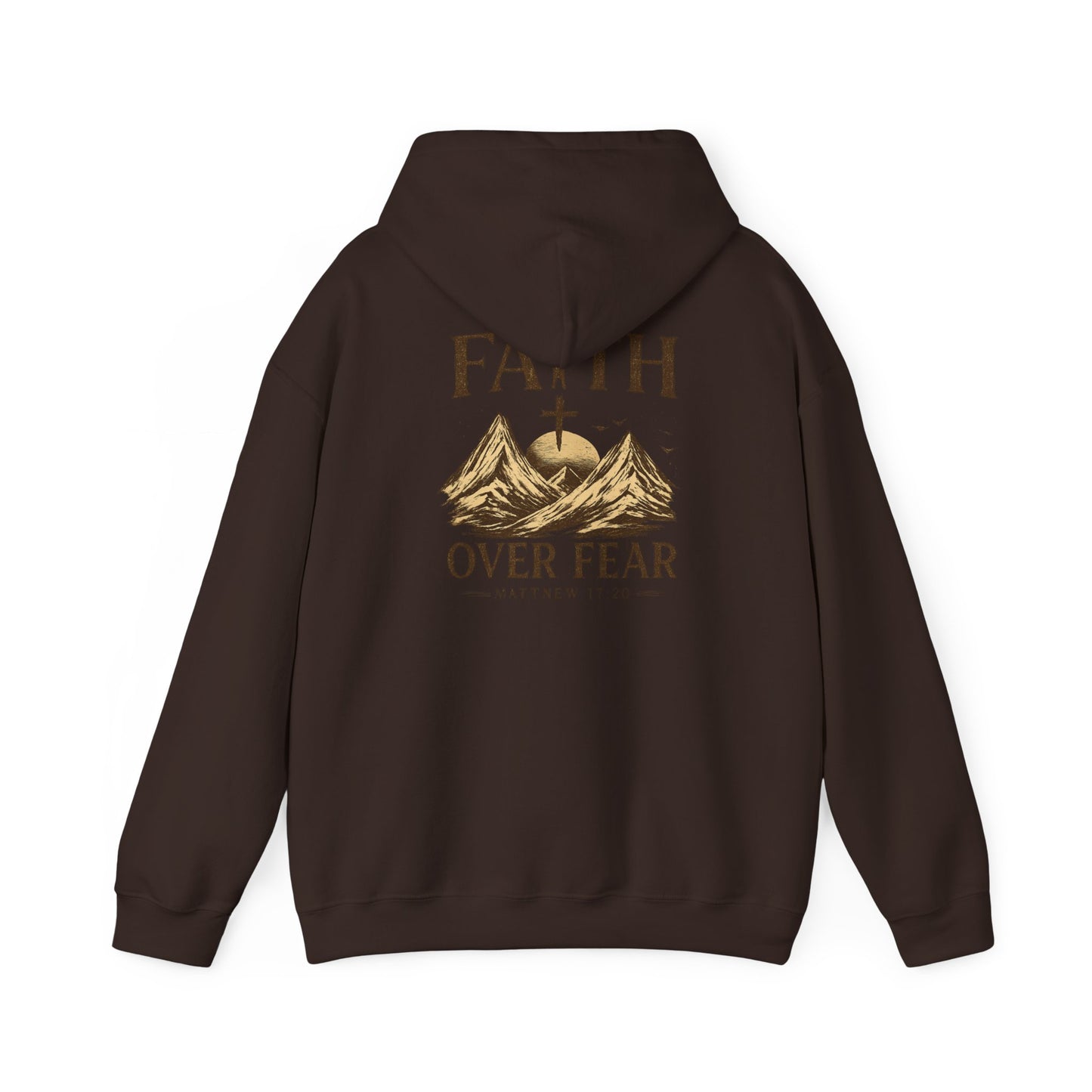 Faith Over Fear Hoodie — Christian Mountain Cross Sweatshirt (Matthew 17:20)