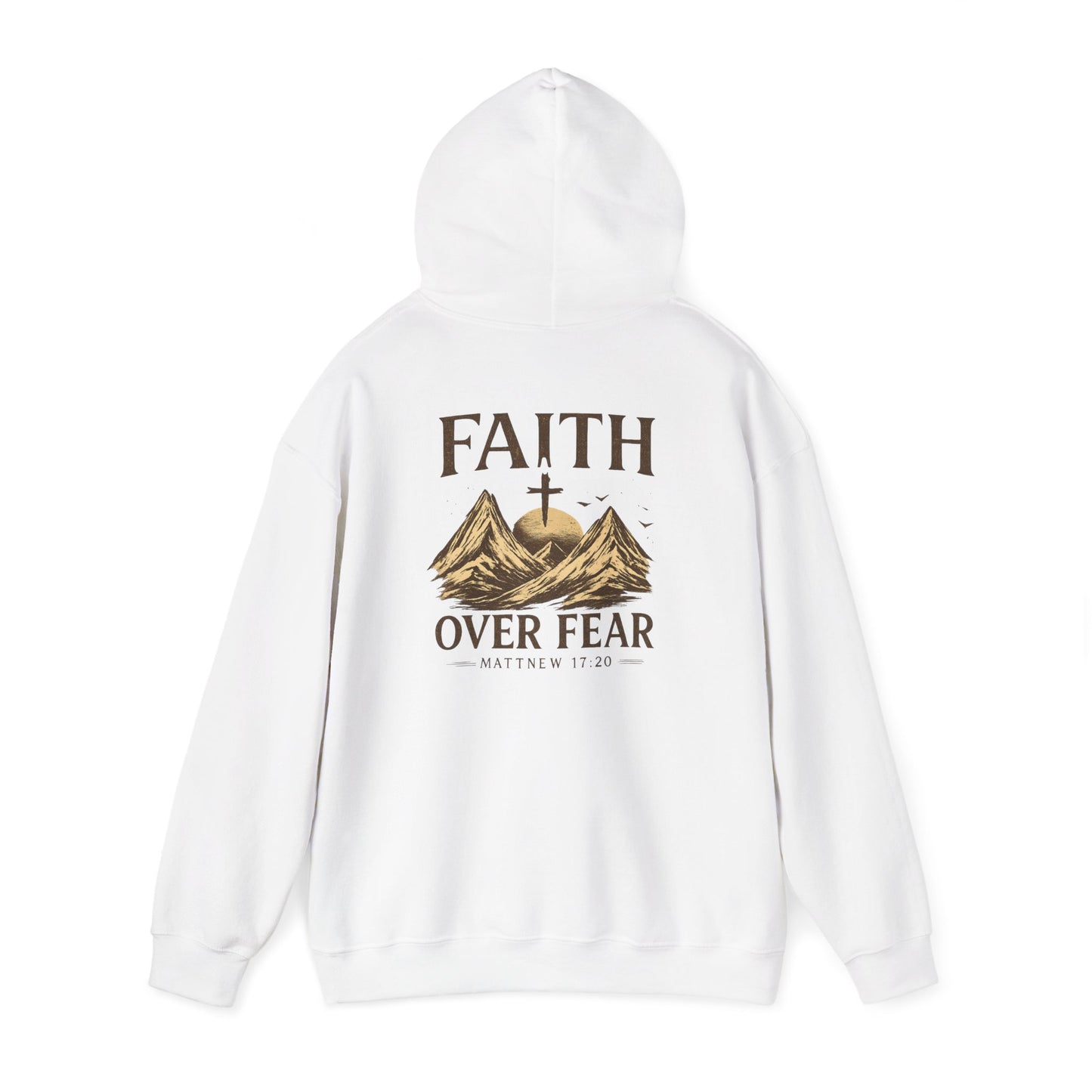Faith Over Fear Hoodie — Christian Mountain Cross Sweatshirt (Matthew 17:20)