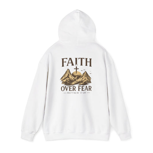 Faith Over Fear Hoodie — Christian Mountain Cross Sweatshirt (Matthew 17:20)